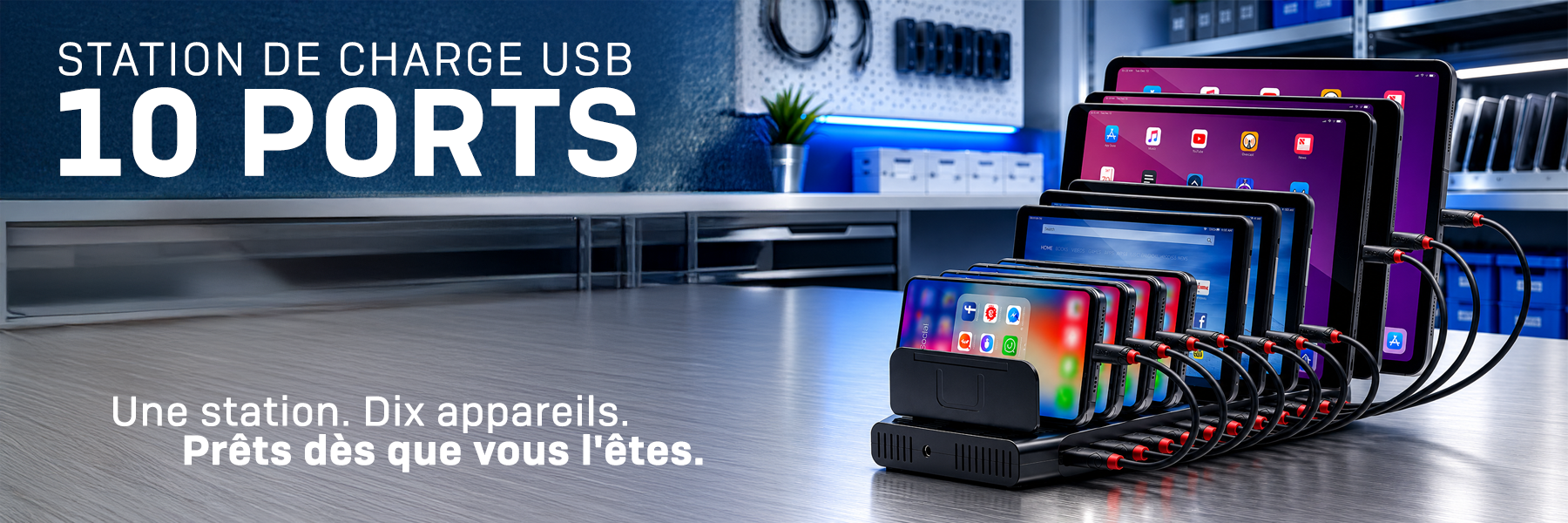 96W 10-Port USB Charging Station