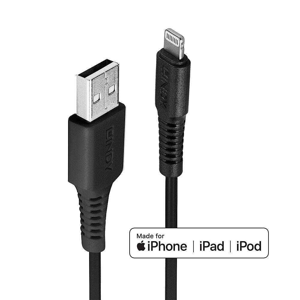 Câble USB Type A vers Lightning, noir, 0.5m