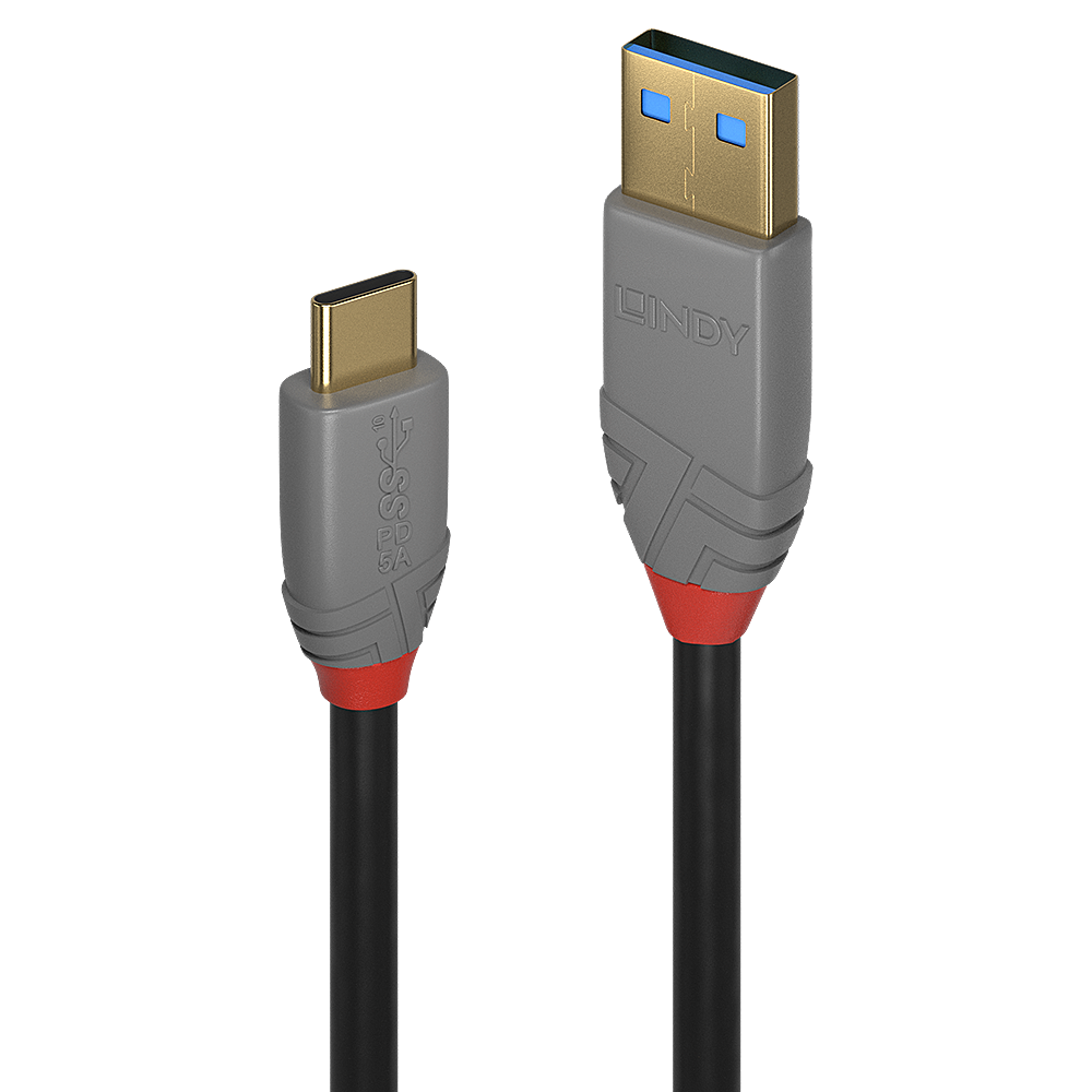 Câble USB 3.2 type A vers C, 10Gbit/s, 5A, PD, Anthra Line, 1m