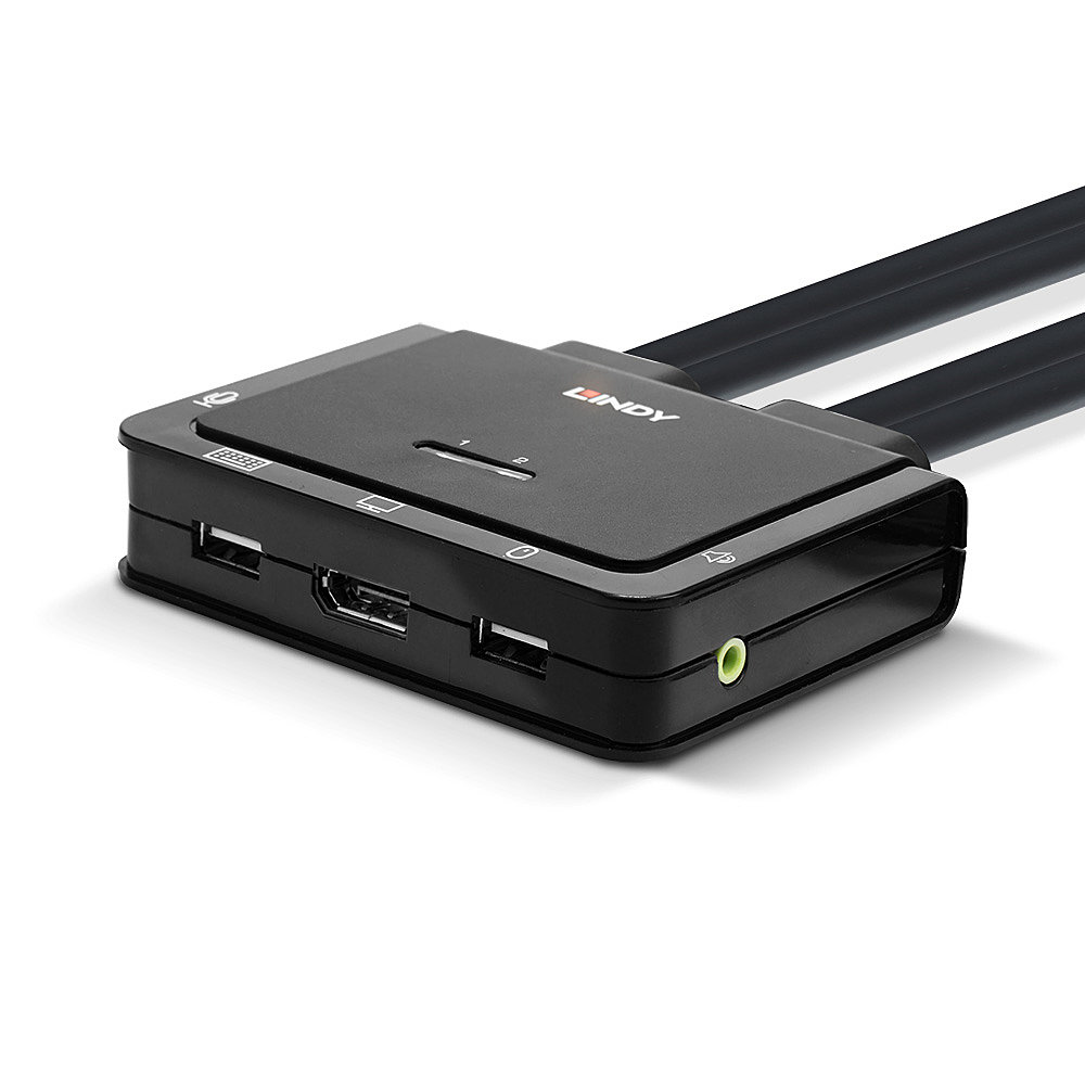 Switch KVM 2 Ports DisplayPort 1.2, USB Type C, USB 2.0 & Audio avec Câbles
