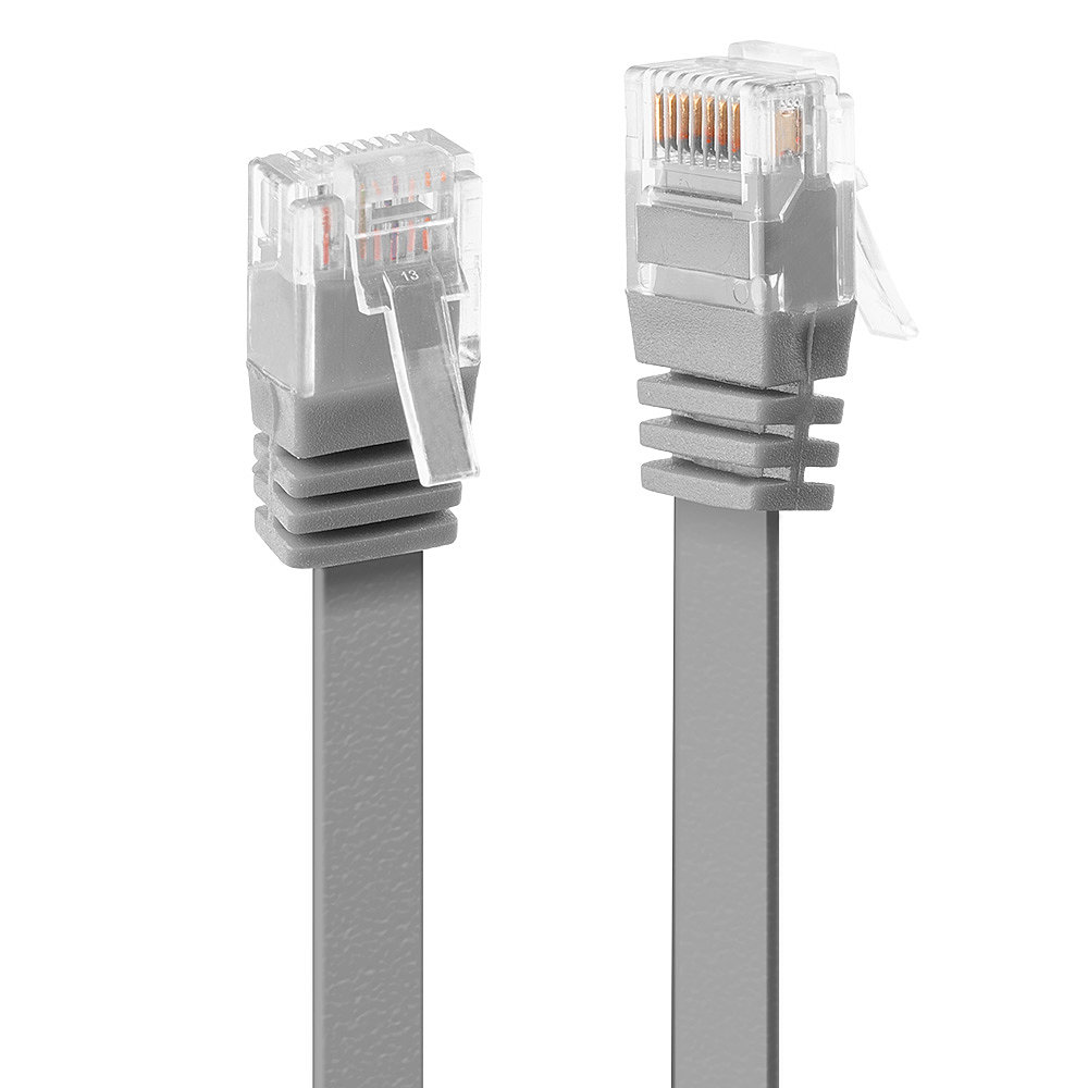Câble réseau Plat Gris Cat.6A U/UTP, 5m RJ45, M/M, 250MHz, 100% cuivre, 32AWG